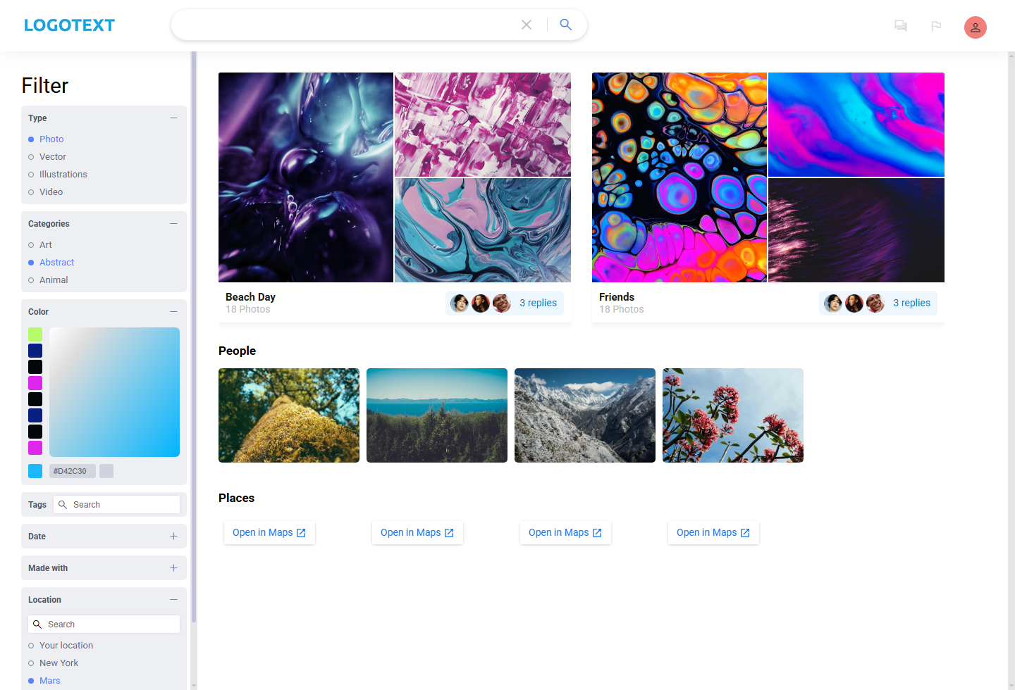 Image gallery library UI screenshot