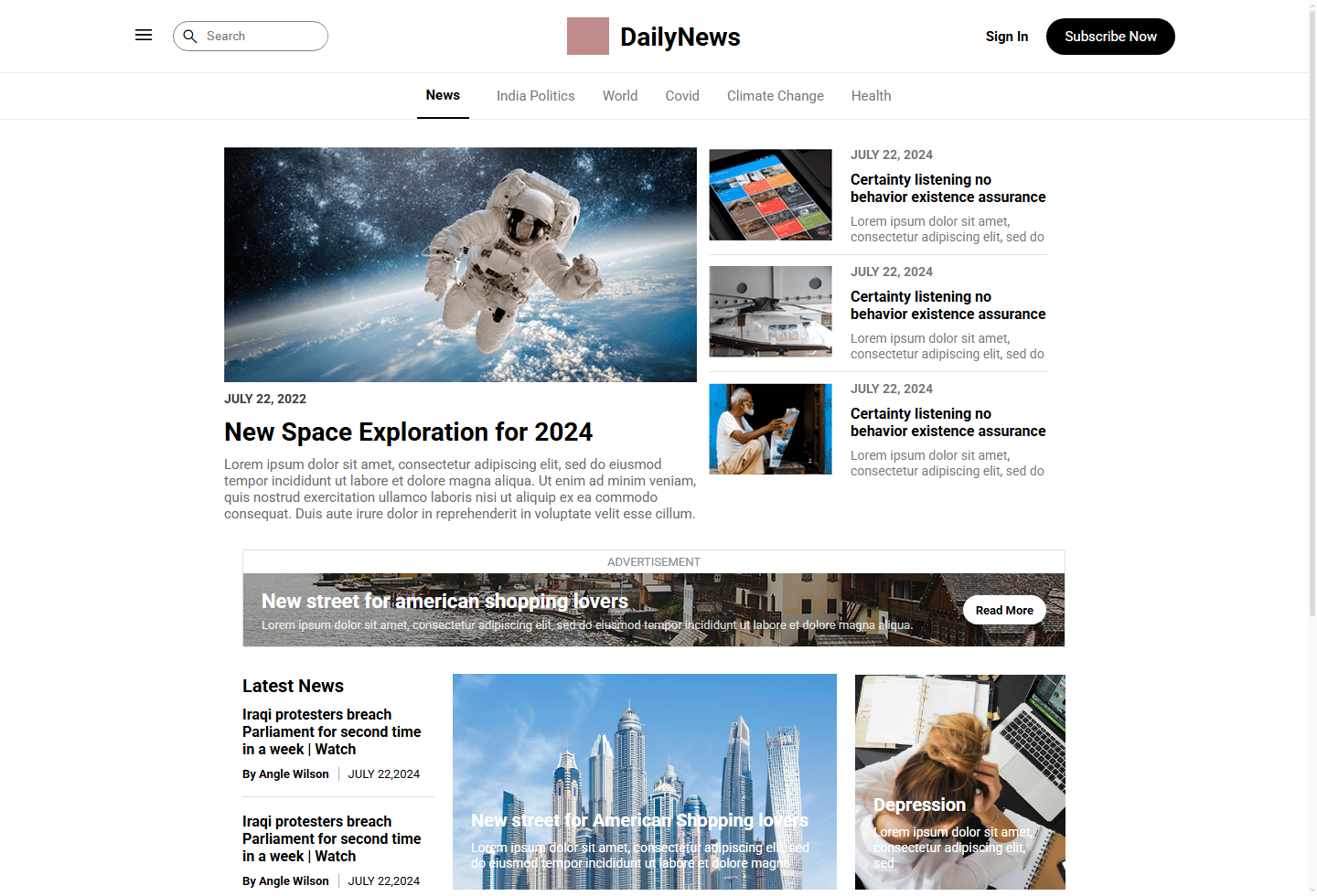 Daily news website screenshot